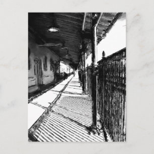 Het spoorwegstation zwart-wit schetsen briefkaart