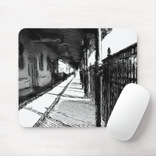 Het spoorwegstation zwart-wit schetsen muismat (Met muis)
