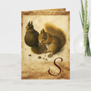 HET SQUIRREL MET NUTS-MONOGRAM NOTITIEKAARTJE