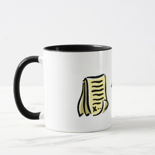 Het staat op de syllabus. mok (Links)