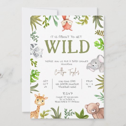Het staat op het punt om WILD Baby shower te krijg Kaart (Voorkant)