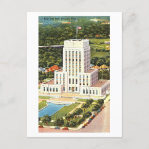 Het stadhuis van Houston, Texas, Vintage Briefkaart
