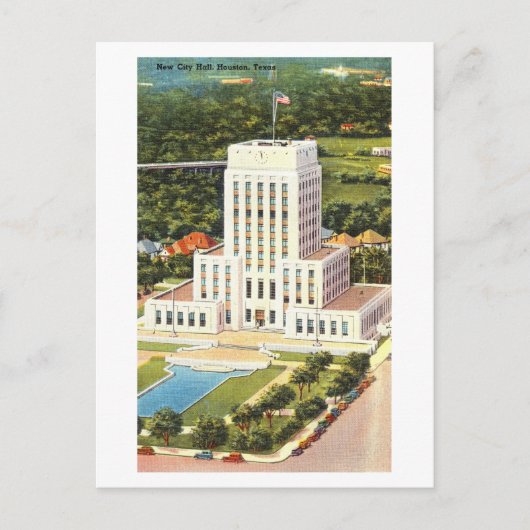 Het stadhuis van Houston, Texas, Vintage Briefkaart (Voorkant)