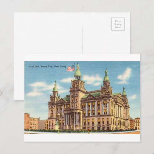 Het stadhuis van Jersey City, NJ Briefkaart (Voorkant / Achterkant)