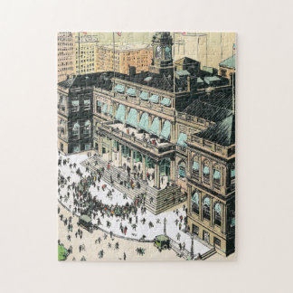 Het stadhuis van New York met menigte Jigzaag Puzz Legpuzzel
