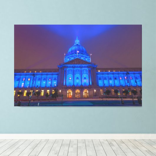 Het stadhuis van San Francisco in blauw licht Canvas Afdruk (Insitu (Houten vloer))