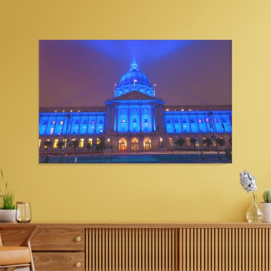 Het stadhuis van San Francisco in blauw licht Canvas Afdruk (Insitu (Woonkamer))