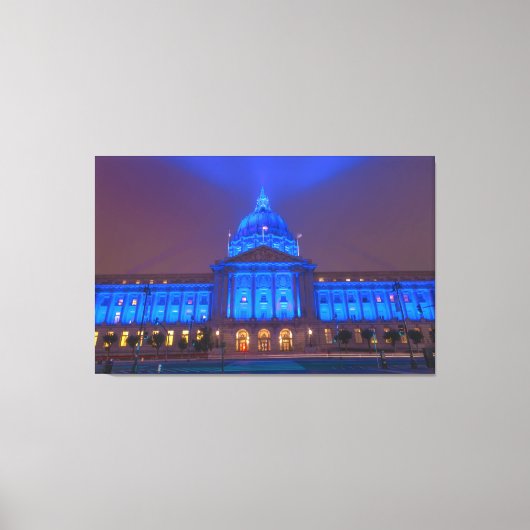 Het stadhuis van San Francisco in blauw licht Canvas Afdruk (Voorkant)
