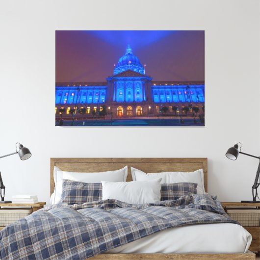 Het stadhuis van San Francisco in blauw licht Canvas Afdruk (Insitu (Slaapkamer))