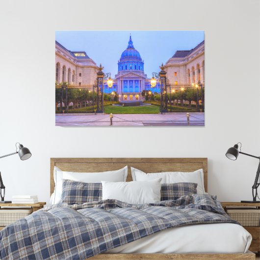 Het stadhuis van San Francisco in blauw licht Canvas Afdruk (Insitu (Slaapkamer))