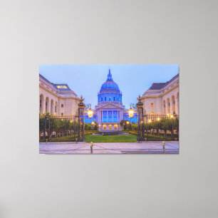 Het stadhuis van San Francisco in blauw licht Canvas Afdruk
