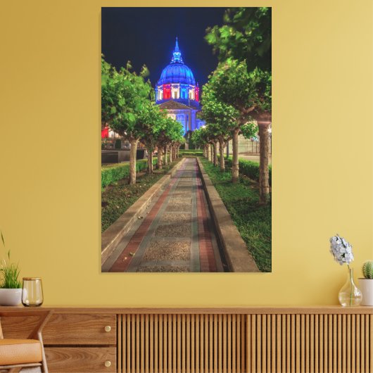 Het stadhuis van San Francisco in rood, wit en bla Canvas Afdruk (Insitu (Woonkamer))