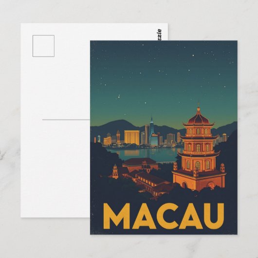 Het stadsbeeld van Macau bij nacht Briefkaart (Voorkant / Achterkant)