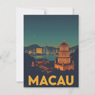 Het stadsbeeld van Macau bij nacht Briefkaart