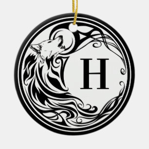 Het stammen Monogram van de Wolf Keramisch Ornament