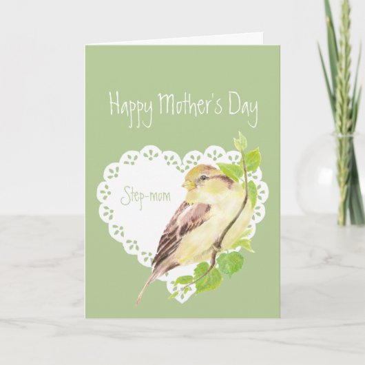 Het stap-Mamma van het moederdag de Leuke Vogel Kaart (Voorkant)