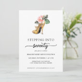 Het stappen in 70 Chic Floral Gold Heels Birthday Kaart (Staand voorkant)