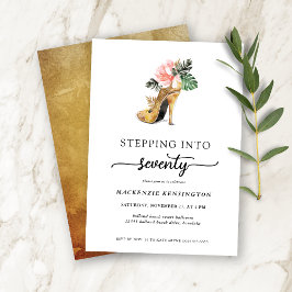 Het stappen in 70 Chic Floral Gold Heels Birthday Kaart