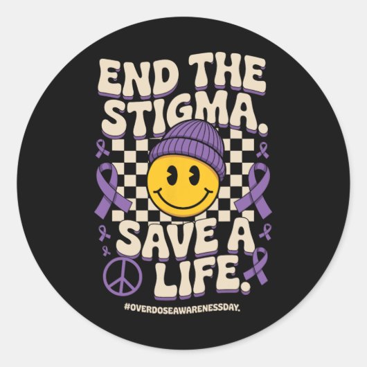 Het Stigma Beëindigen Red Een Leven Groovy Overdos Ronde Sticker (Voorkant)