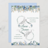 Het Stof Blauwe Bloemige Trouw Uitnodiging (Voorkant / Achterkant)