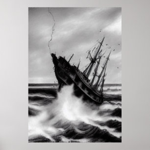 Het storm op het zee   AI Art Poster