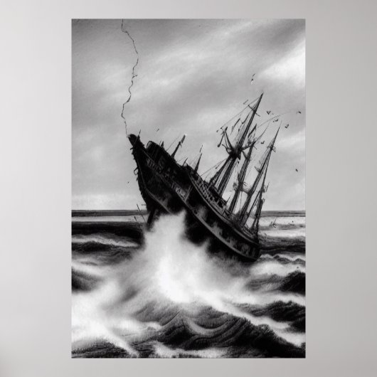 Het storm op het zee | AI Art Poster (Voorkant)