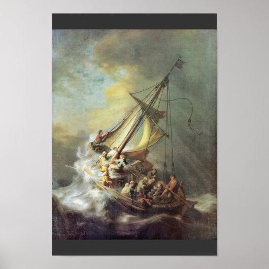 het Storm over het Zee van Galilee . Door Rembrand Poster (Voorkant)