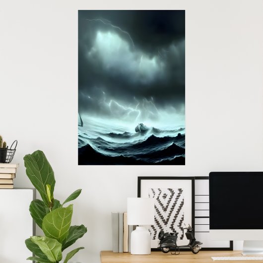 Het stormachtige zee | AI Art Poster (Thuiskantoor)