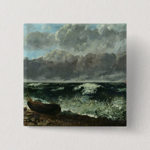 Het Stormy Zee of, The Wave, 1870 Vierkante Button 5,1 Cm