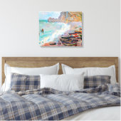 Het strand bij Etretat Claude Monet Canvas Afdruk (Insitu (Slaapkamer))