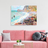 Het strand bij Etretat Claude Monet Canvas Afdruk (Insitu (Woonkamer))