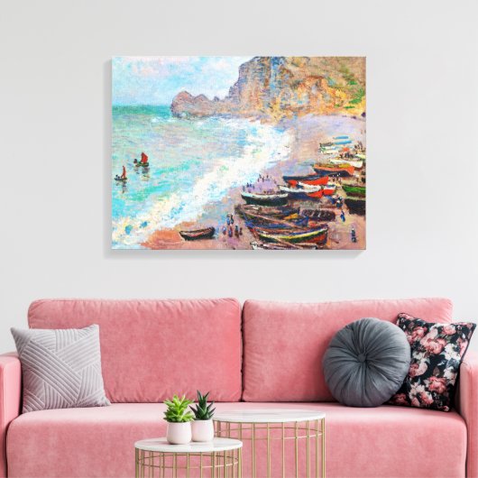Het strand bij Etretat Claude Monet Canvas Afdruk (Insitu (Woonkamer))