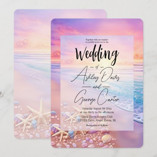 Het strand bij Sunset Wedding Kaart (Voorkant / Achterkant)
