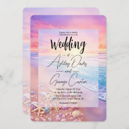 Het strand bij Sunset Wedding Kaart