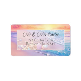 Het strand bij zonsondergang etiket