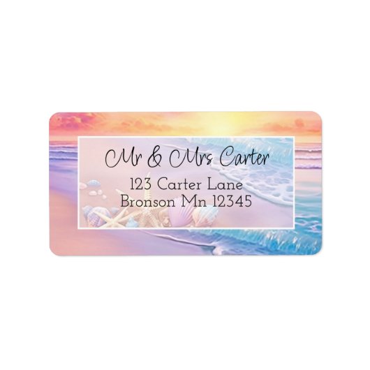 Het strand bij zonsondergang etiket (Voorkant)