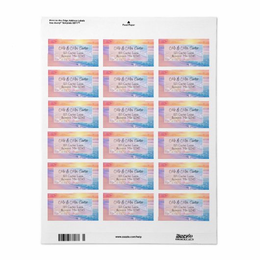 Het strand bij zonsondergang etiket (Full Sheet)