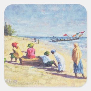Het strand in Abene Senegal 1997 Vierkante Sticker