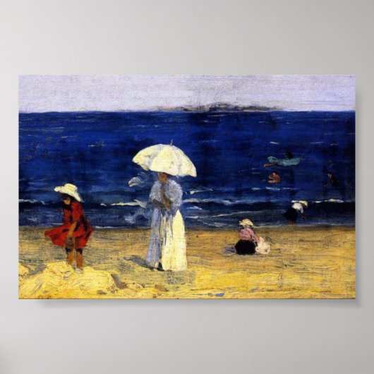 Het strand in Dinard, Clarence Gagnon Poster (Voorkant)