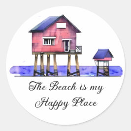 Het strand is mijn gelukkige plek ronde sticker