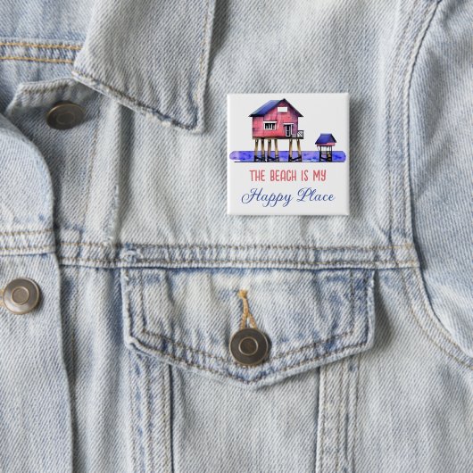 Het strand is mijn gelukkige plek vierkante button 5,1 cm (In situ)