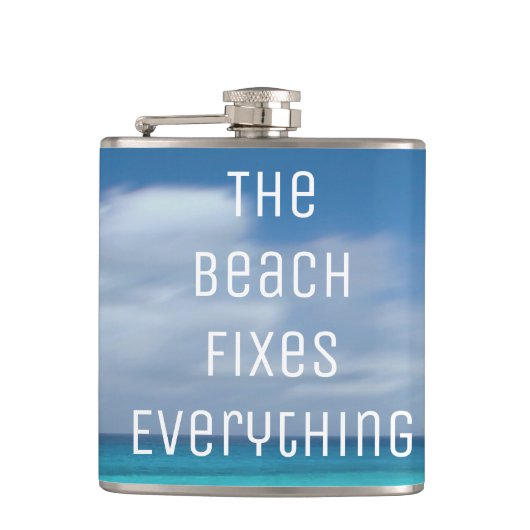 Het strand lost alles op heupfles (Voorkant)