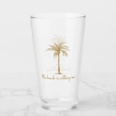 Het strand noemt me de Golden Coconut Palm Boom Glas (Voorkant)