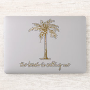Het strand noemt me de Golden Coconut Palm Boom Sticker