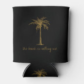 Het strand noemt me de gouden kokokosnoot palm blikjeskoeler (Voorkant)