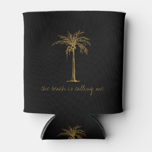 Het strand noemt me de gouden kokokosnoot palm blikjeskoeler (Voorkant)