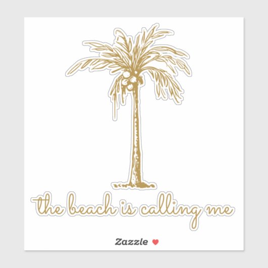 Het strand noemt me de gouden kokokosnoot palm sticker (Vel)