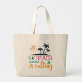 Het strand roept grote tote bag (Achterkant)