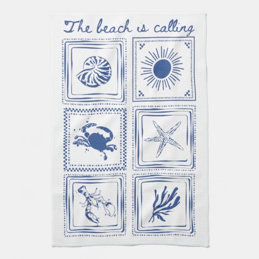 Het strand roept Kust scrapboek – Nautilus Theedoek (Verticaal)