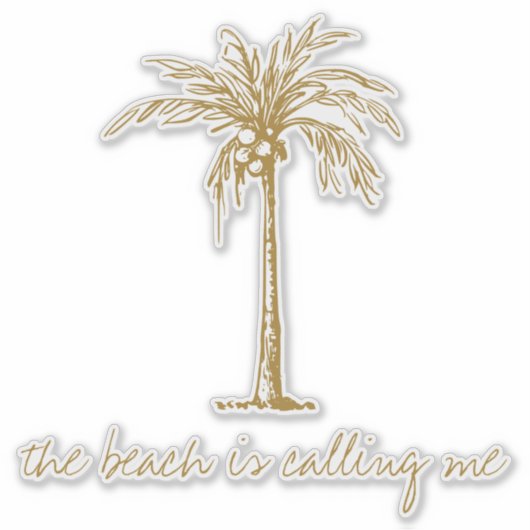 Het strand roept me Gouden Kokospalm Boom Sticker (Voorkant)